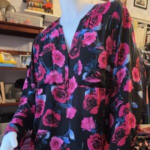 Torrid Harper Black Blouse with Pink Floral Design